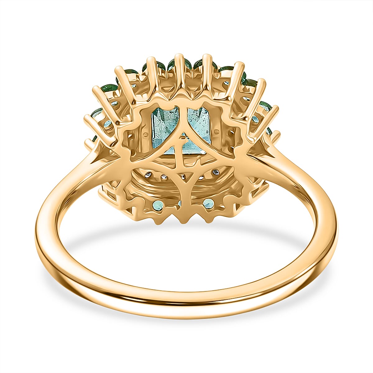Luxuriant - AAA Gemfields Zambian Emerald & Lab Grown Diamond (SI-G-H) Halo Ring in 18K Vermeil Yellow Gold Plated Sterling Silver 1.30 Ct.