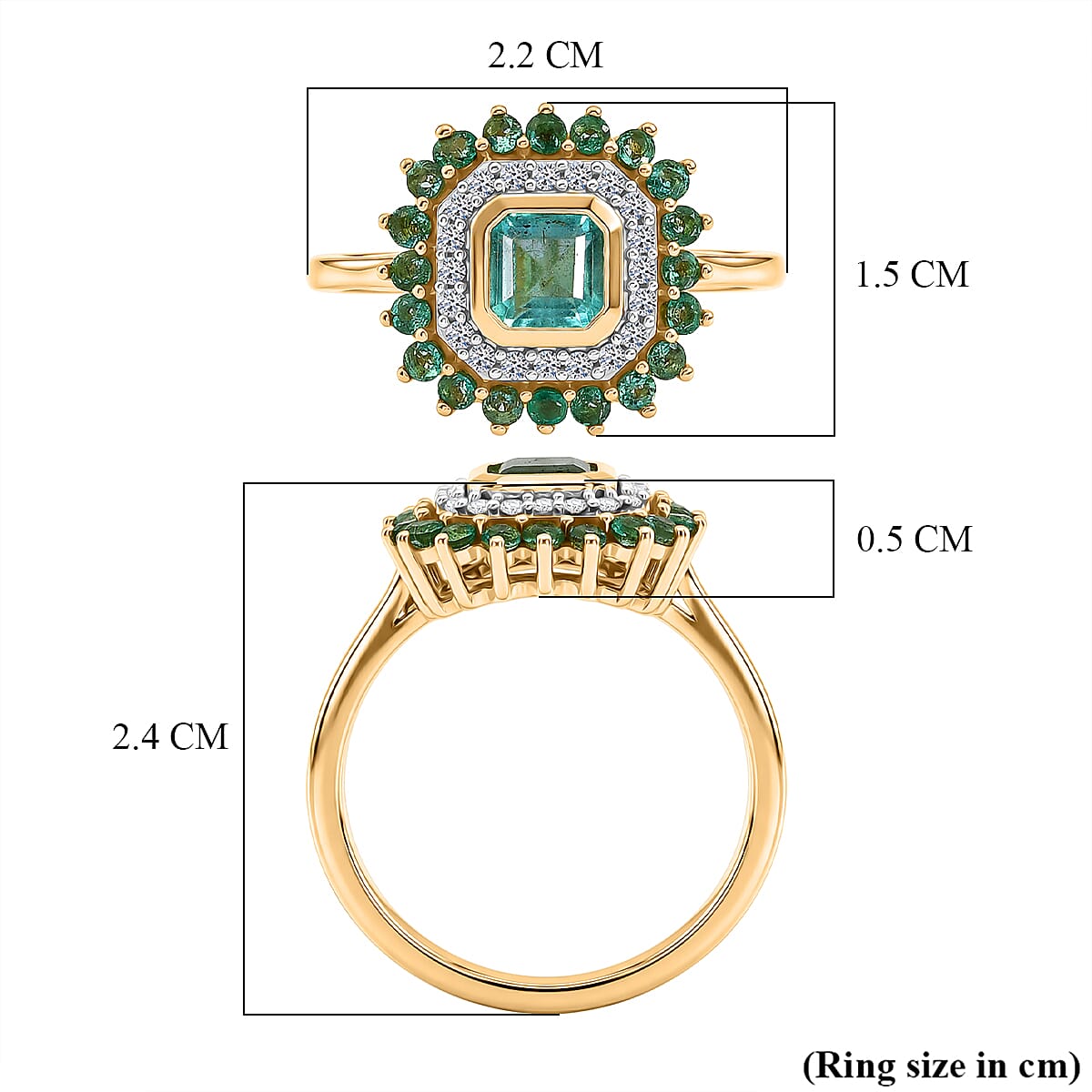 Luxuriant - AAA Gemfields Zambian Emerald & Lab Grown Diamond (SI-G-H) Halo Ring in 18K Vermeil Yellow Gold Plated Sterling Silver 1.30 Ct.