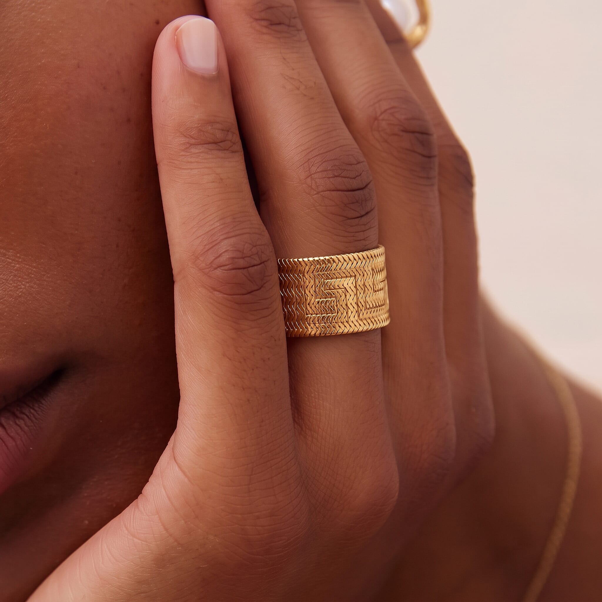 Maestro Collection 9K Yellow Gold Stretchable Ring (Size L TO P) Medium