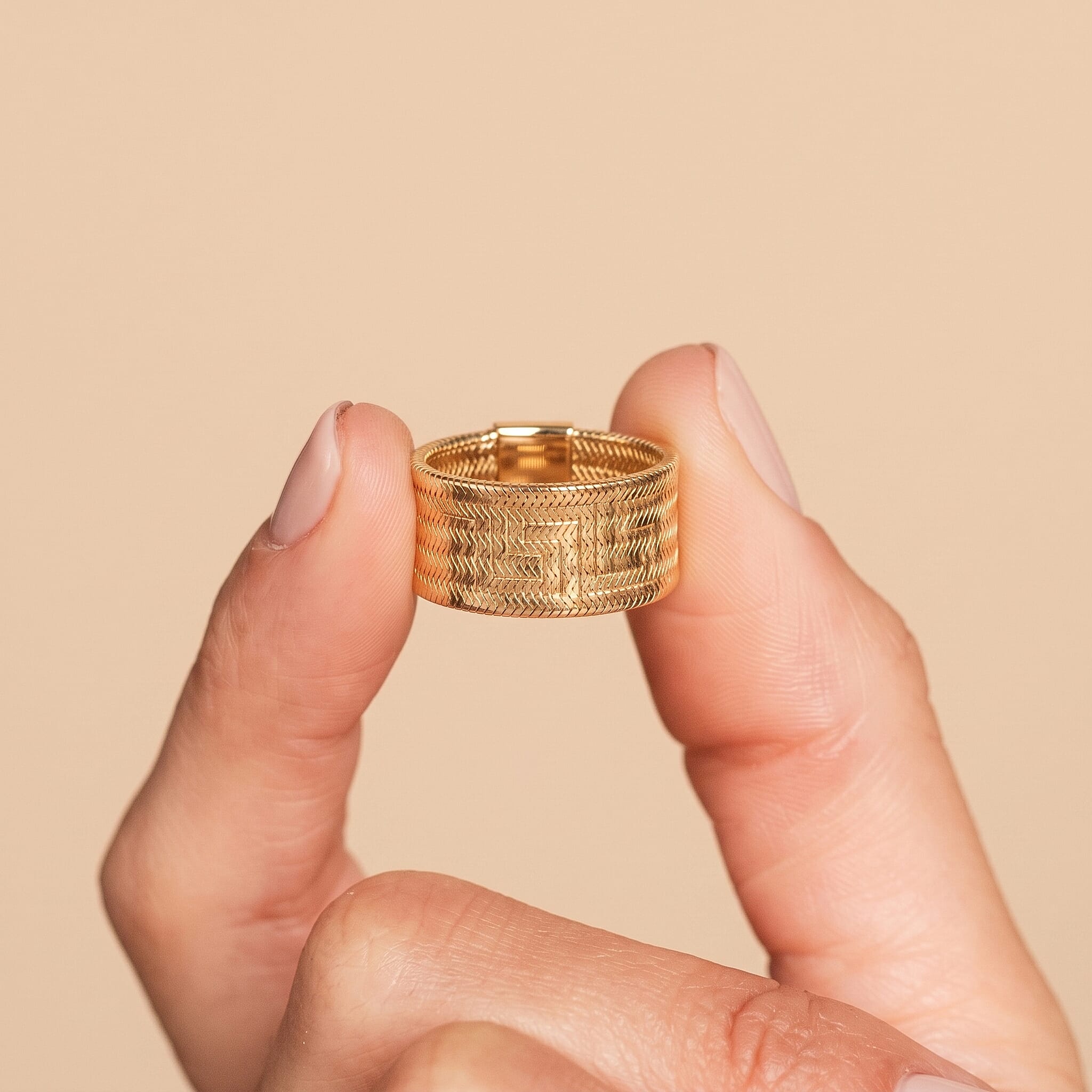 Maestro Collection 9K Yellow Gold Stretchable Ring (Size L TO P) Medium