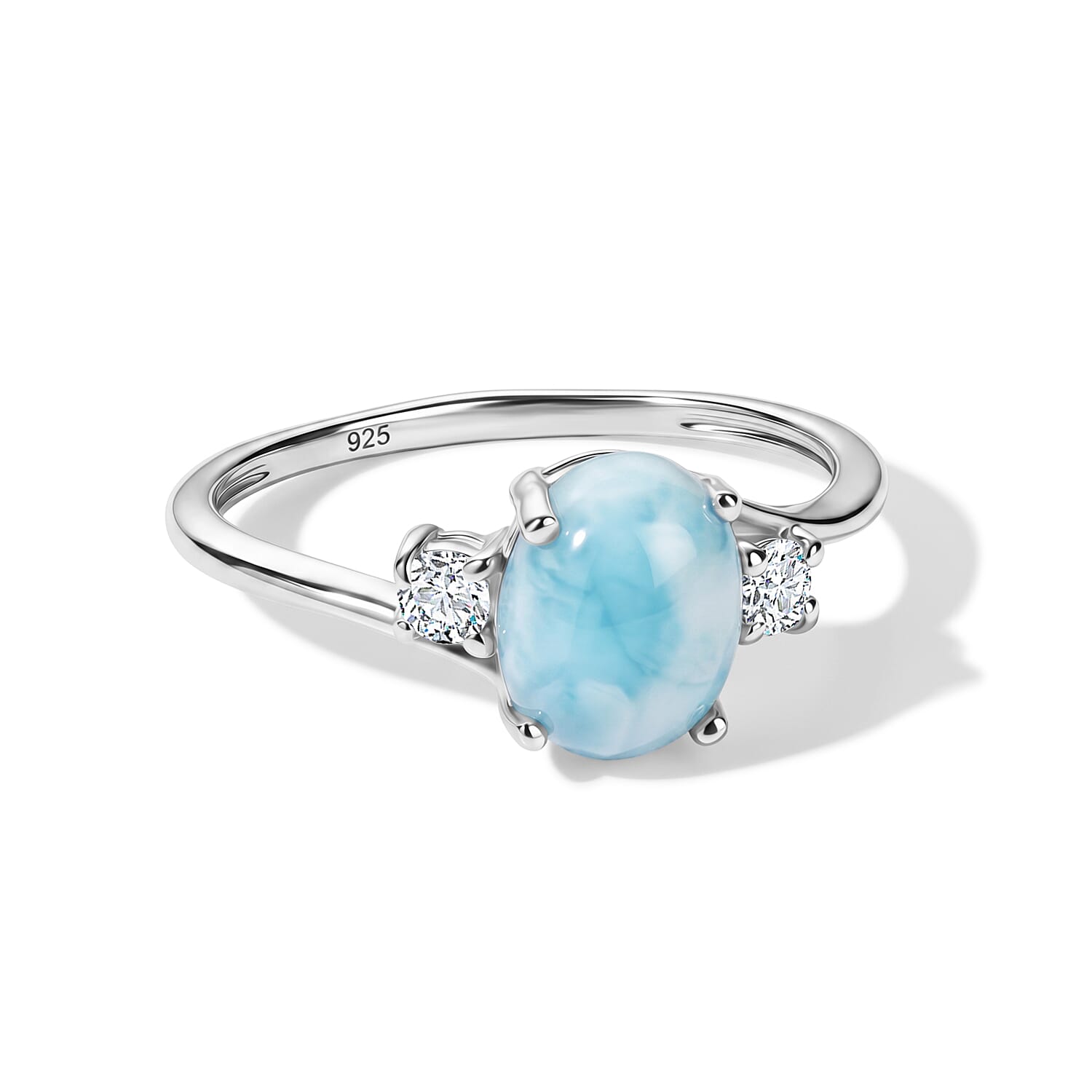 D'Joy - Larimar & White Zircon Trilogy Ring in Platinum Overlay Sterling Silver 1.77 Ct.