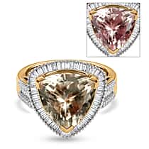 The Tony Diniz Heirloom Collection - Rhapsody 18K Yellow Gold AAAA Natural Trillion Cut Turkizite (8.05 Ct) & Natural White Diamond (VS-E-F 0.74 Ct) Halo Ring 8.80 Ct, Gold Wt. 6.68 Gms