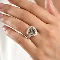 The Tony Diniz Heirloom Collection - Rhapsody 18K Yellow Gold AAAA Natural Trillion Cut Turkizite (8.05 Ct) & Natural White Diamond (VS-E-F 0.74 Ct) Halo Ring 8.80 Ct, Gold Wt. 6.68 Gms