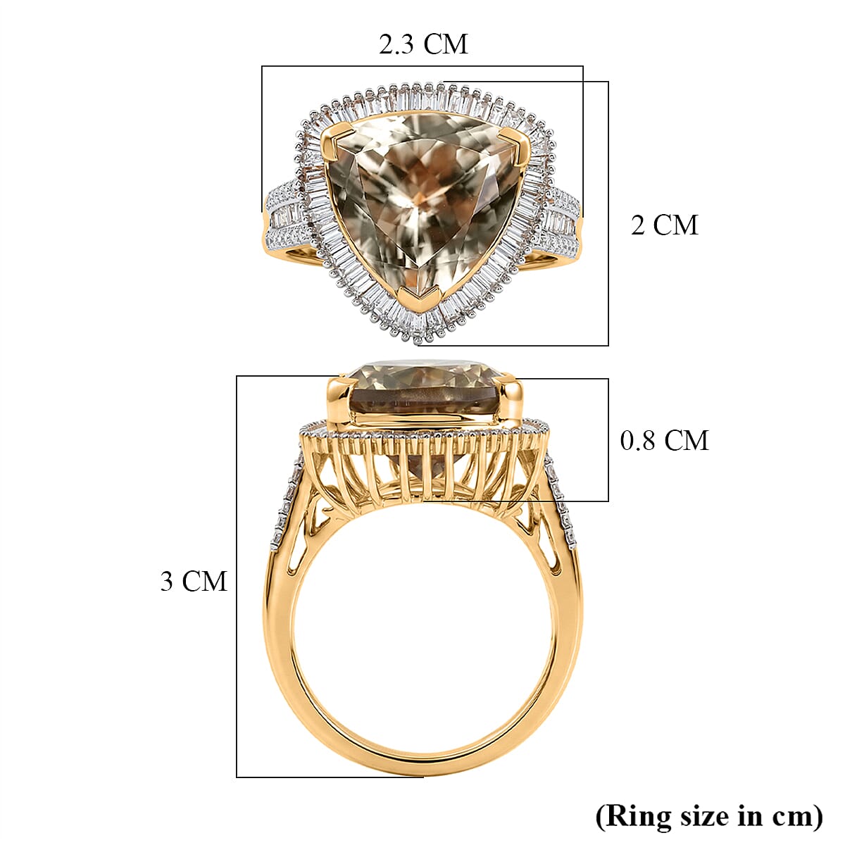 The Tony Diniz Heirloom Collection - Rhapsody 18K Yellow Gold AAAA Natural Trillion Cut Turkizite (8.25 Ct) & Natural White Diamond (VS-E-F 0.75 Ct) Ring 9.00 Ct, Gold Wt. 6.68 Gms