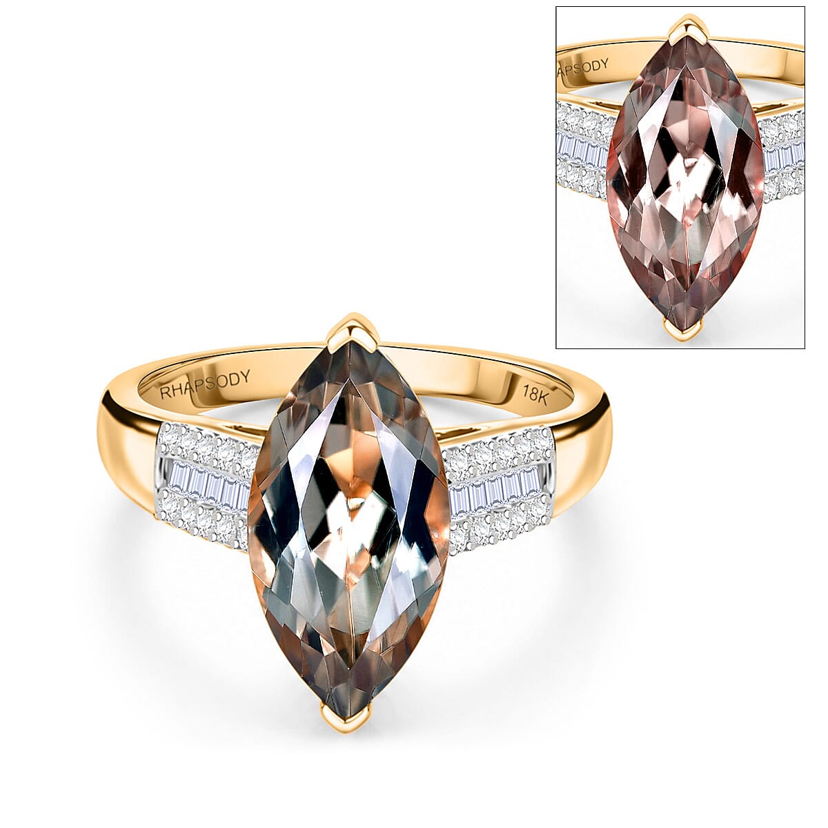 Rhapsody - 18K Yellow Gold AAAA Natural Turkizite (5.15ct) & Natural White Diamond (0.20 ct E-F-VS) 5.35 Ct, Gold Wt.4.90 Gms