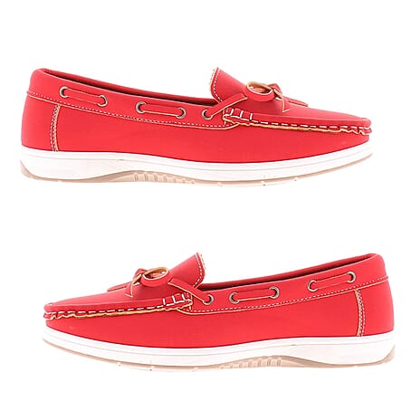 Dr Keller Jill Ladies Casual Slip On Nautical Inspired Moccasins (Size 3) - Red