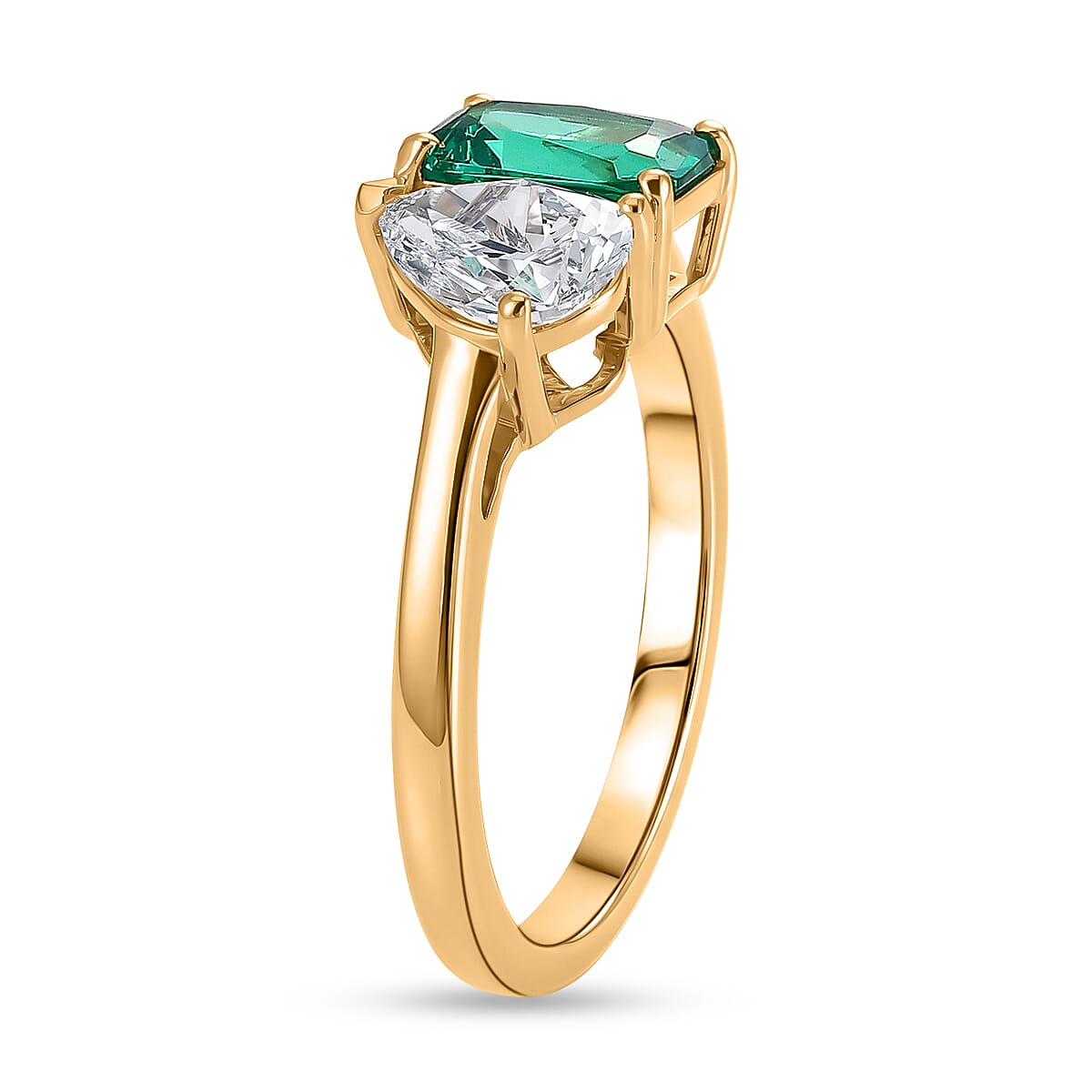 Luxuriant - Lab Grown AAA Columbian Emerald & Lab Grown Diamond (SI-G-H) Toi-et-Moi Ring in 18K Vermeil Yellow Gold Plated Sterling Silver 1.70 Ct.