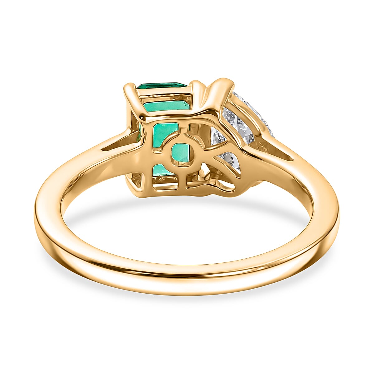 Luxuriant - Lab Grown AAA Columbian Emerald & Lab Grown Diamond (SI-G-H) Toi-et-Moi Ring in 18K Vermeil Yellow Gold Plated Sterling Silver 1.70 Ct.