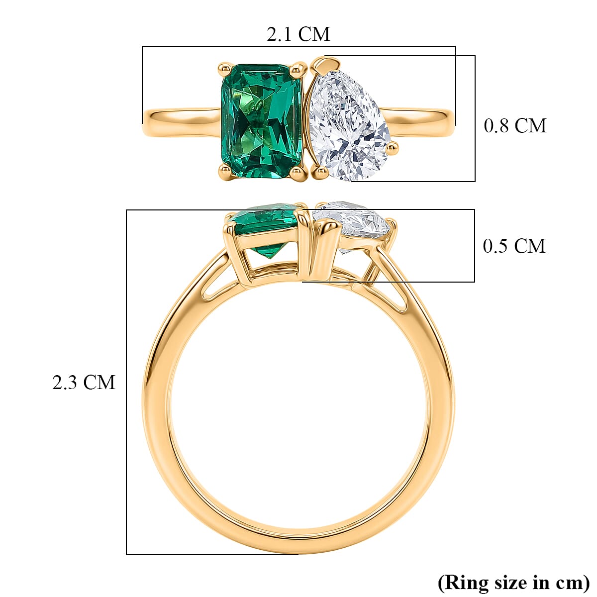Luxuriant - Lab Grown AAA Columbian Emerald & Lab Grown Diamond (SI-G-H) Toi-et-Moi Ring in 18K Vermeil Yellow Gold Plated Sterling Silver 1.70 Ct.