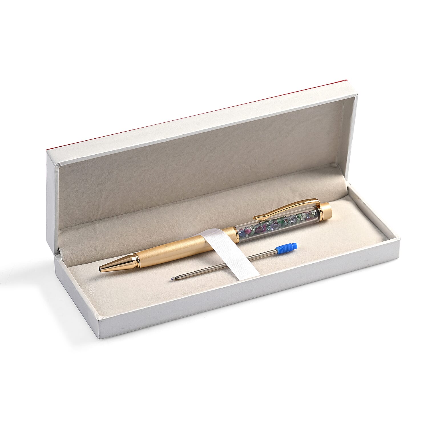 GIFT DEAL-  Multi-Gemstone (Tanzanite, Emerald, Ruby ,Sapphire) PEN (Size`- 8x1.5x6 cm) with Extra Refil - Multi Colour
