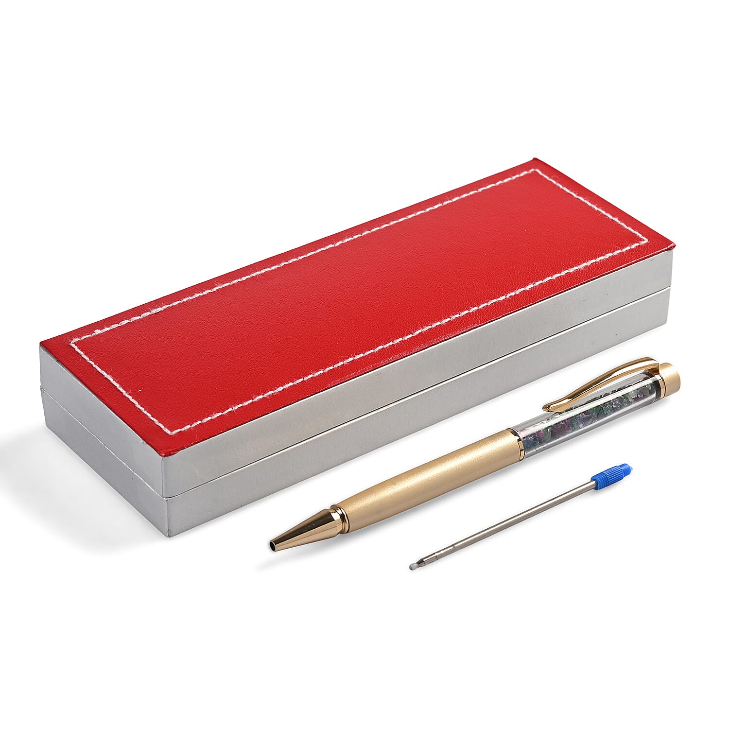 GIFT DEAL-  Multi-Gemstone (Tanzanite, Emerald, Ruby ,Sapphire) PEN (Size`- 8x1.5x6 cm) with Extra Refil - Multi Colour