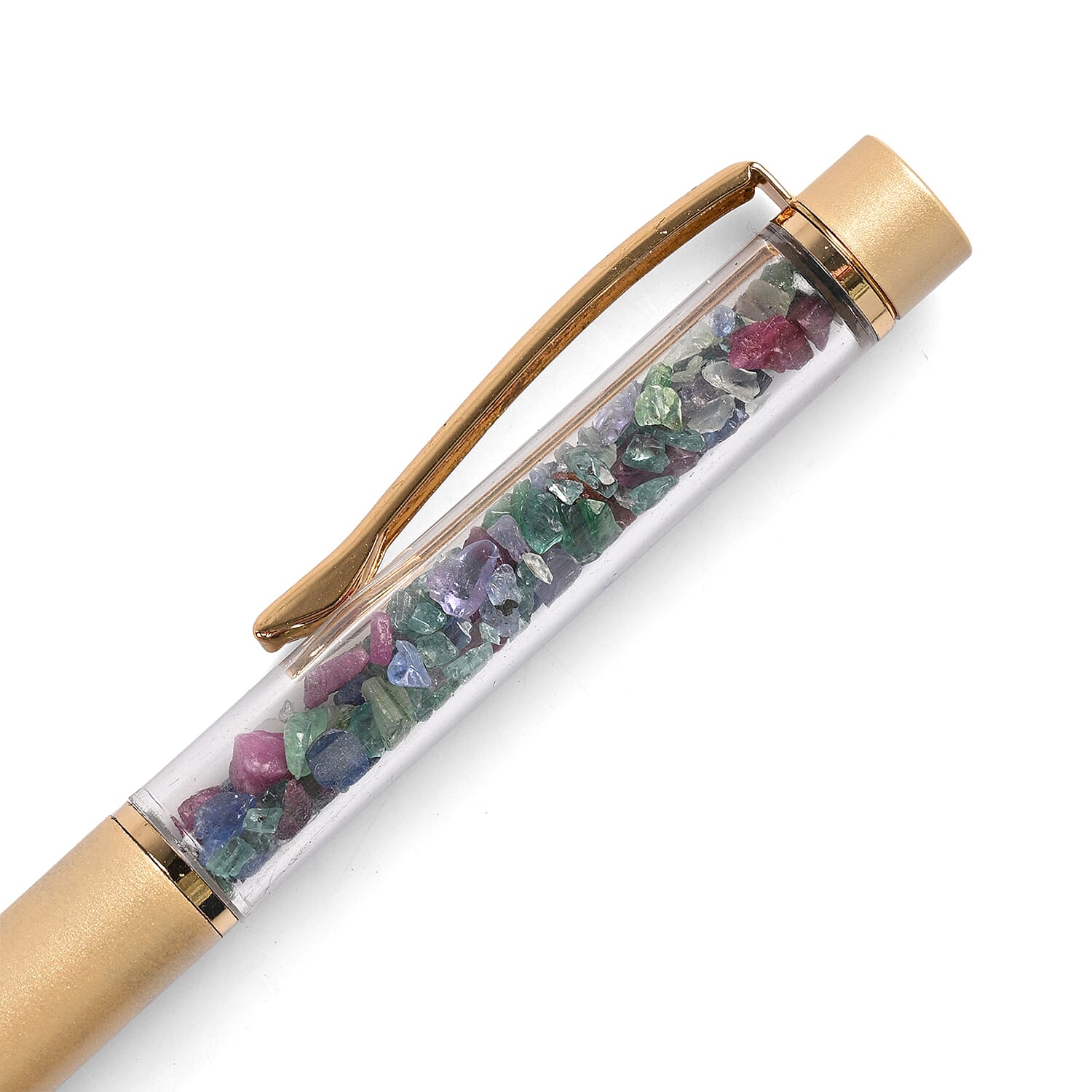 GIFT DEAL-  Multi-Gemstone (Tanzanite, Emerald, Ruby ,Sapphire) PEN (Size`- 8x1.5x6 cm) with Extra Refil - Multi Colour