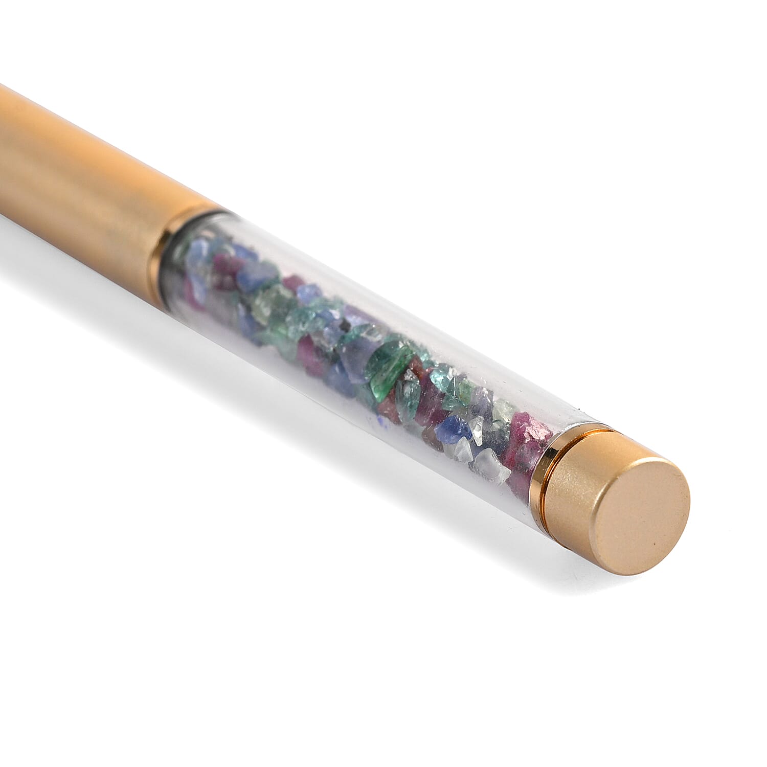GIFT DEAL-  Multi-Gemstone (Tanzanite, Emerald, Ruby ,Sapphire) PEN (Size`- 8x1.5x6 cm) with Extra Refil - Multi Colour