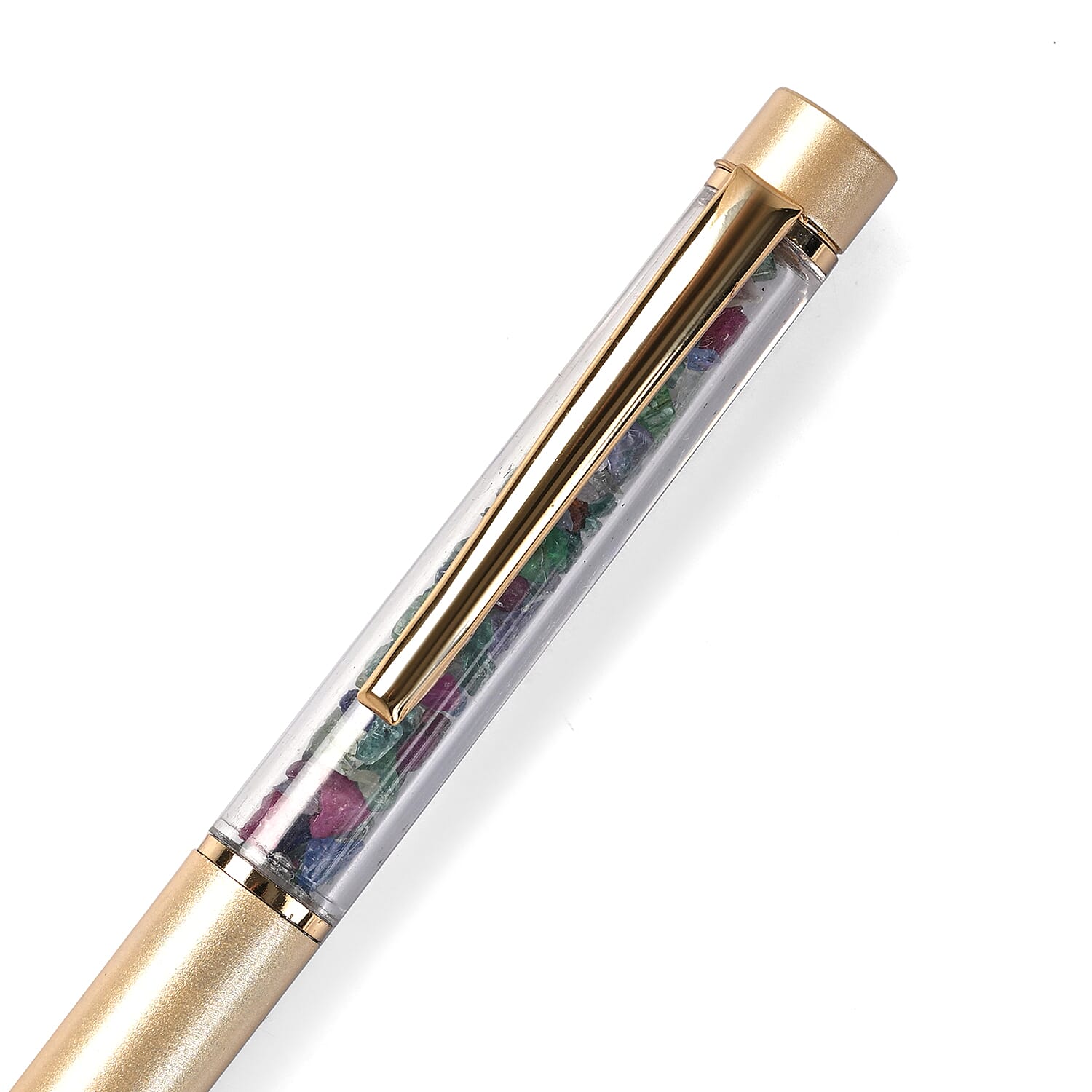 GIFT DEAL-  Multi-Gemstone (Tanzanite, Emerald, Ruby ,Sapphire) PEN (Size`- 8x1.5x6 cm) with Extra Refil - Multi Colour