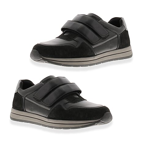 Dr Keller Brendan Mens Leather Trainers With Casual Touch Fastening Double Strap (Size 11) - Black