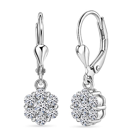 Luxuriant - Lab Grown Diamond (SI-G-H) Pressure Set Earring with Lever Back in Rhodium Overlay Sterling Silver 0.90 Ct.