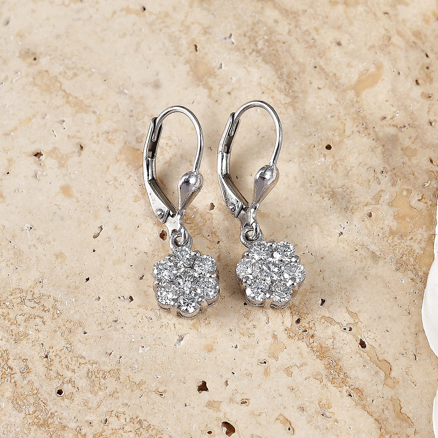 Luxuriant - Lab Grown Diamond (SI-G-H) Pressure Set Earring with Lever Back in Rhodium Overlay Sterling Silver 0.90 Ct.