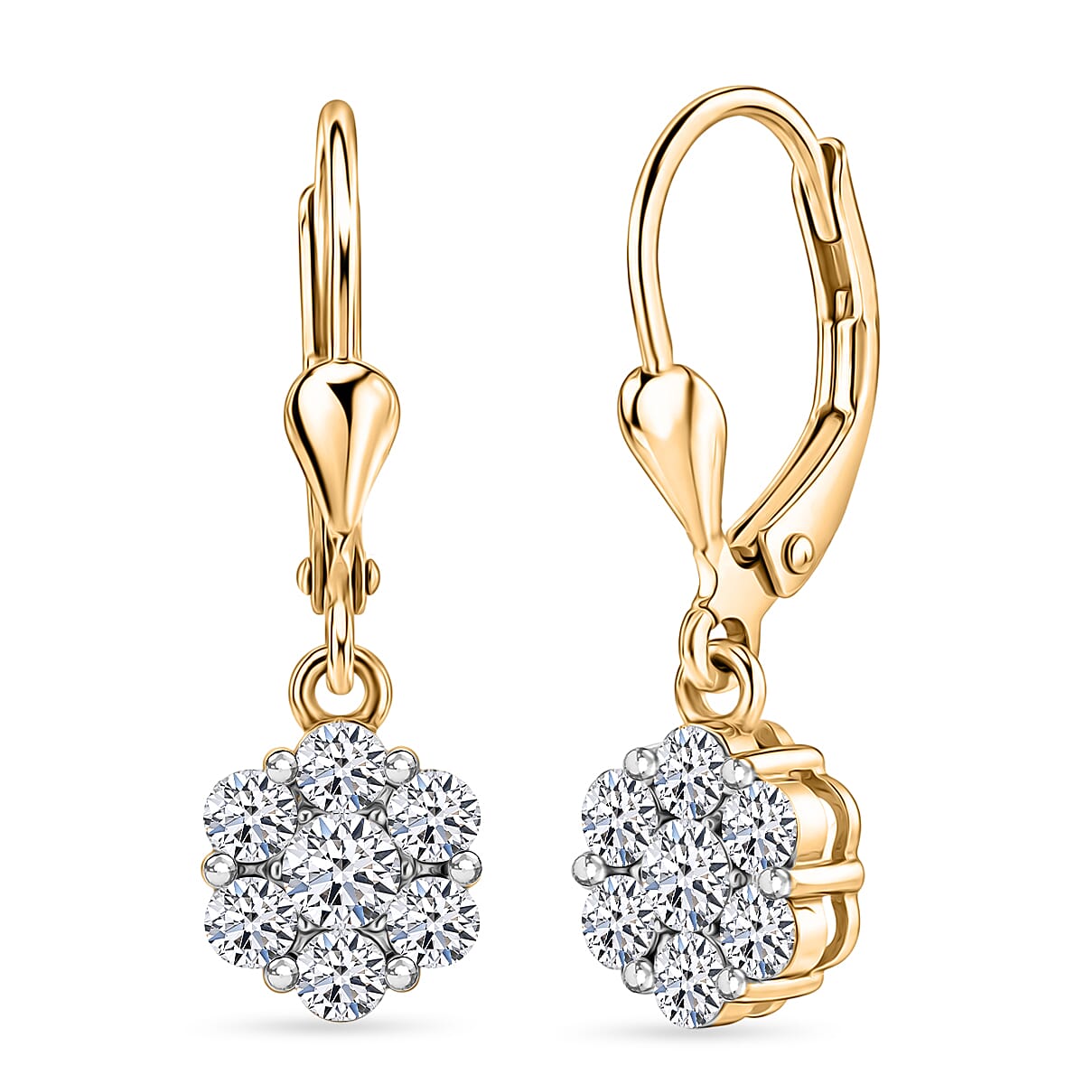 Luxuriant - Lab Grown Diamond (SI-G-H) Cluster Earring with Lever Back in 18K Vermeil Yellow Gold Plated Sterling Silver 1.00 Ct.