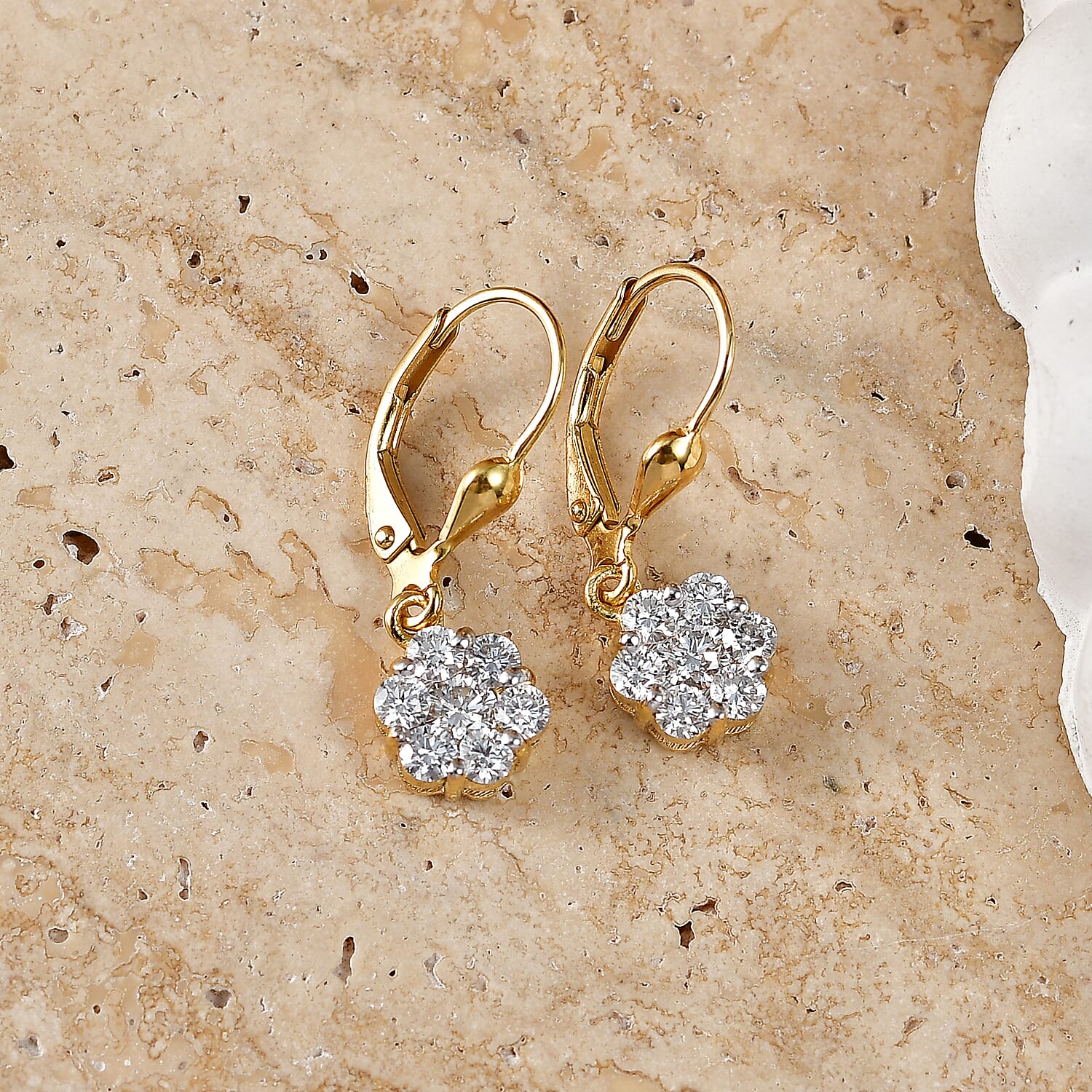 Luxuriant - Lab Grown Diamond (SI-G-H) Cluster Earring with Lever Back in 18K Vermeil Yellow Gold Plated Sterling Silver 1.00 Ct.