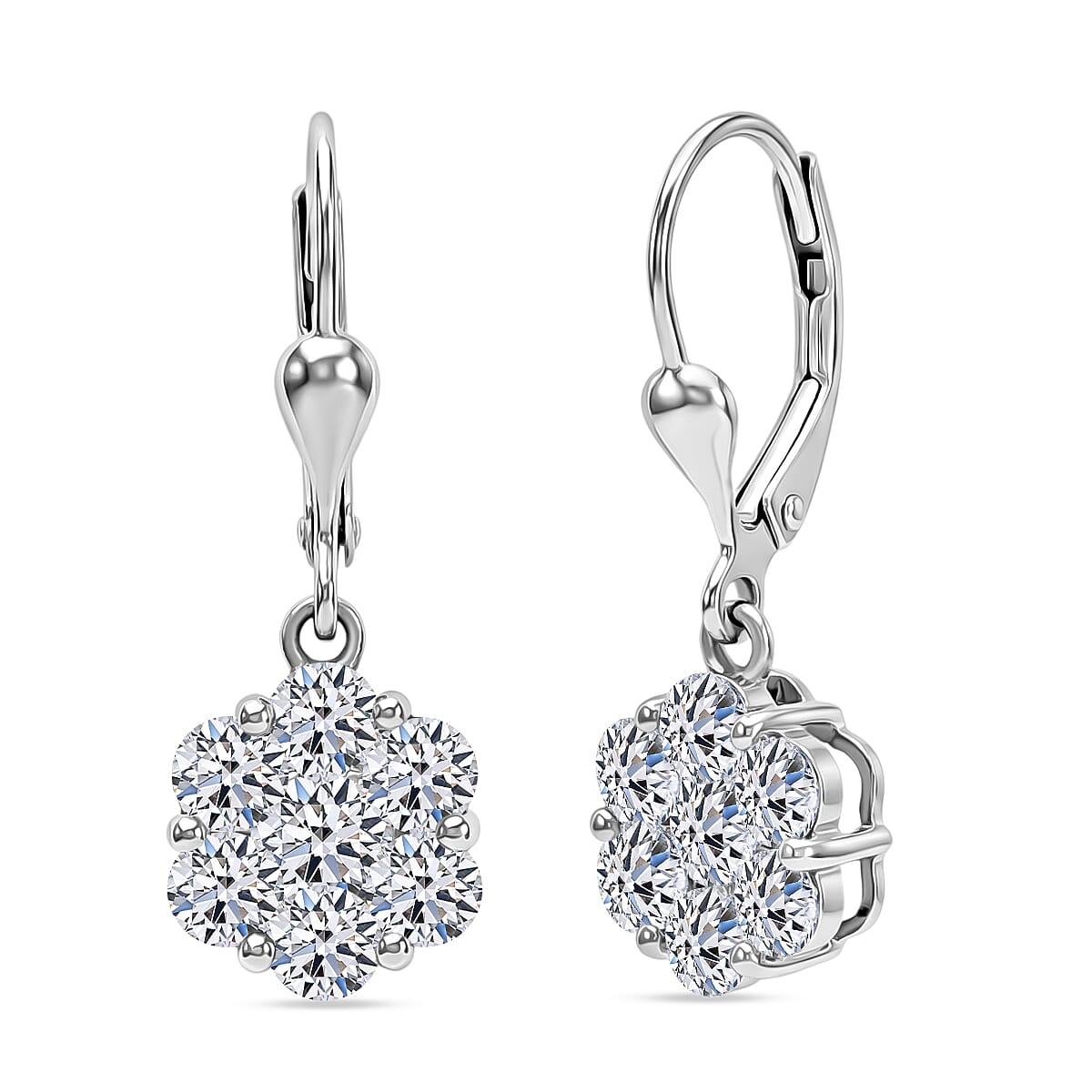Luxuriant - Lab Grown Diamond (SI-G-H) Pressure Set Earring with Lever Back in Rhodium Overlay Sterling Silver 2.18 Ct.