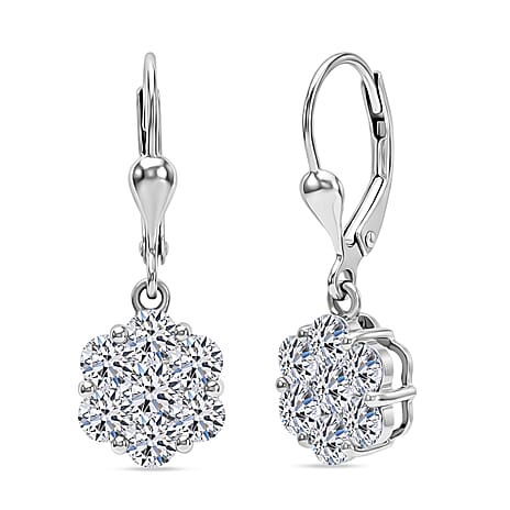 Luxuriant - Lab Grown Diamond (SI-G-H) Pressure Set Earring with Lever Back in Rhodium Overlay Sterling Silver 2.18 Ct.