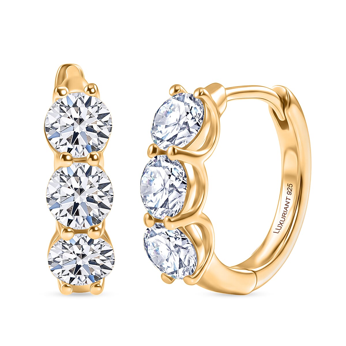 Luxuriant - Lab Grown Diamond (SI-G-H) Hoop Earring with Clasp in 18K Vermeil Yellow Gold Plated Sterling Silver 2.00 Ct.