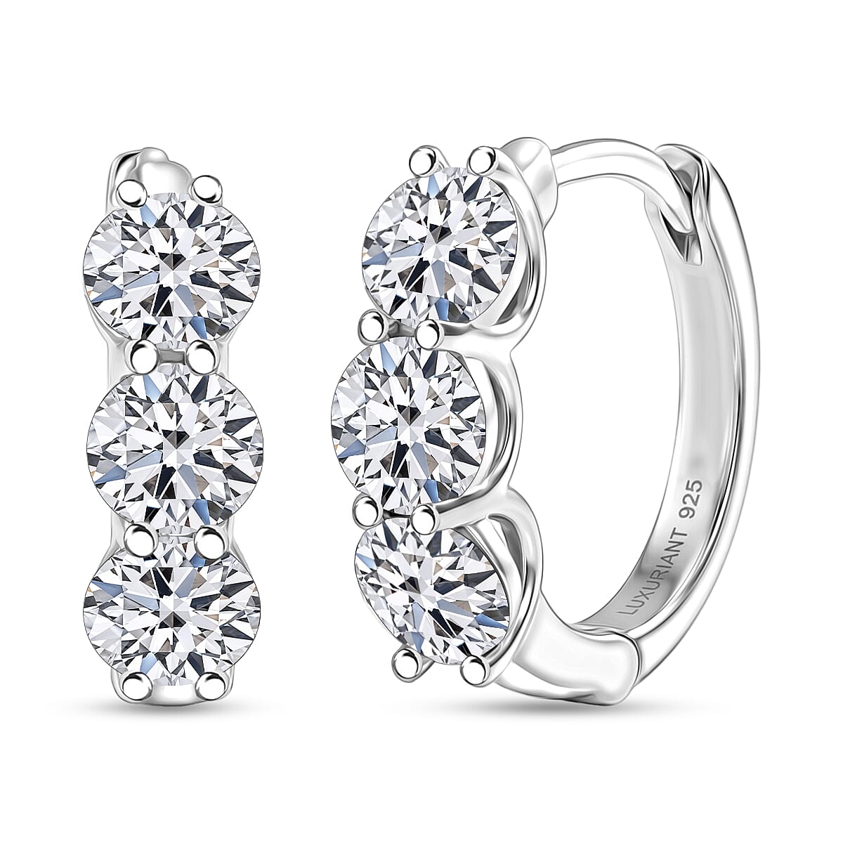 Luxuriant - Lab Grown Diamond (SI-G-H) Hoop Earring with Clasp in Rhodium Overlay Sterling Silver 2.00 Ct.