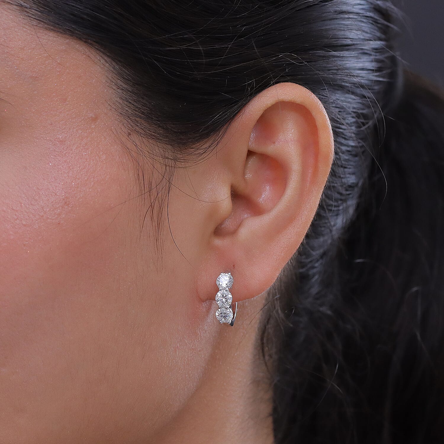 Luxuriant - Lab Grown Diamond (SI-G-H) Hoop Earring with Clasp in Rhodium Overlay Sterling Silver 2.00 Ct.