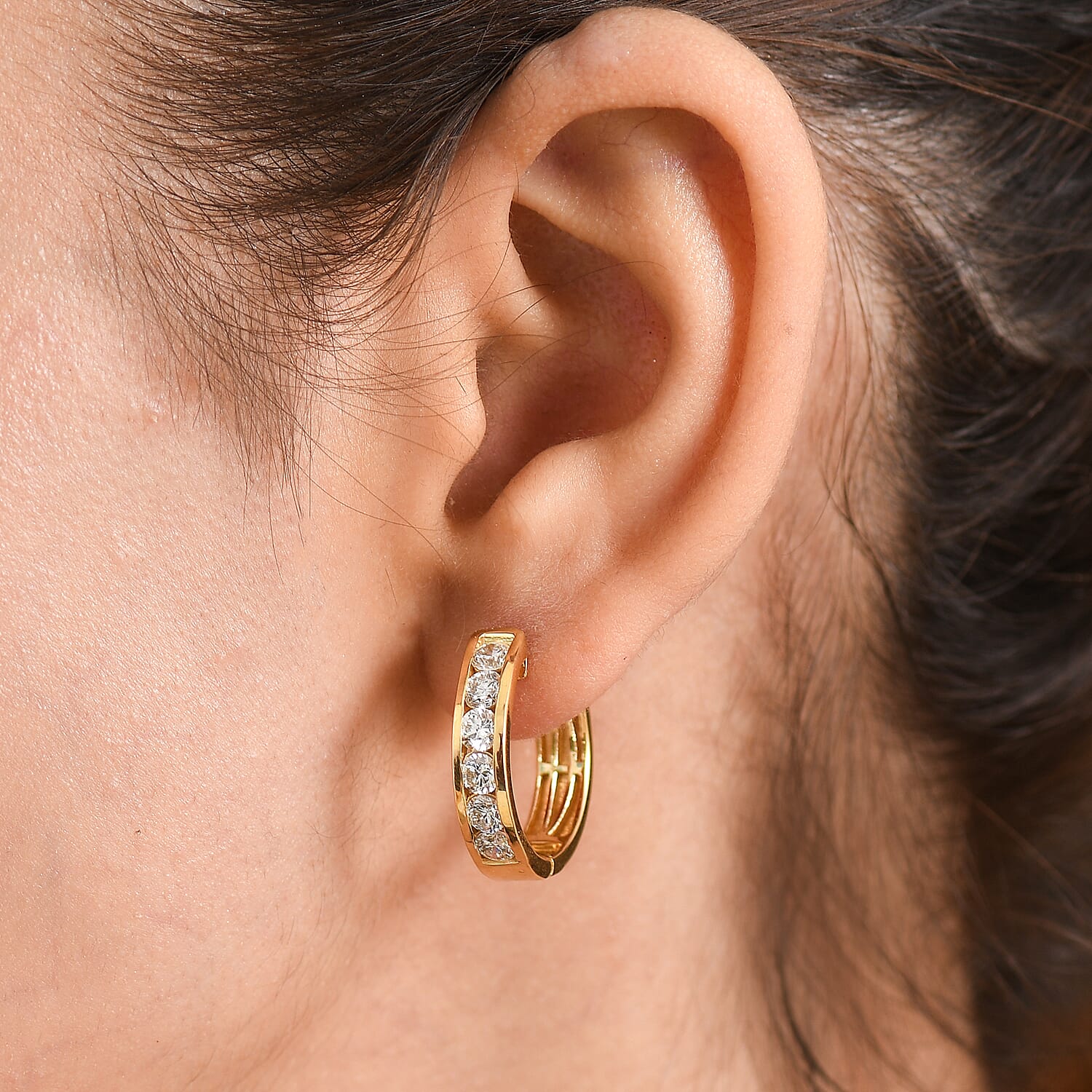 Luxuriant - Lab Grown Diamond (SI-G-H) Hoop Earring in 18K Vermeil Yellow Gold Plated Sterling Silver 2.00 Ct.