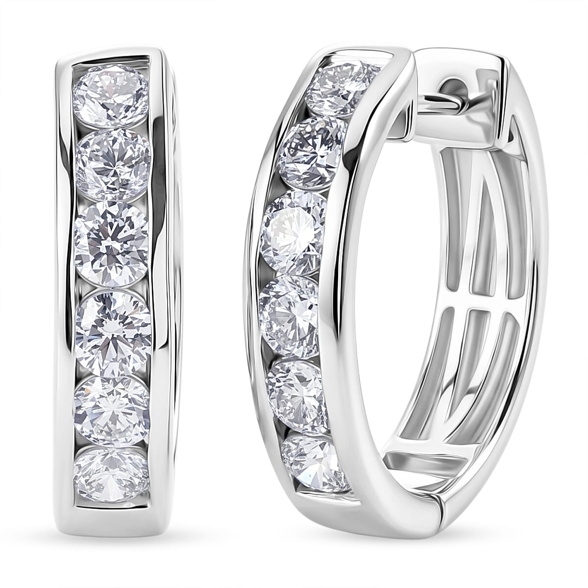 Luxuriant - Lab Grown Diamond (SI-G-H) Hoop Earring in Rhodium Overlay Sterling Silver 2.00 Ct.