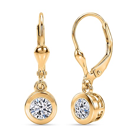 Luxuriant - Lab Grown Diamond (SI-G-H) Solitaire Lever Back Earring in 18K Vermeil Yellow Gold Plated Sterling Silver 1.00 Ct.