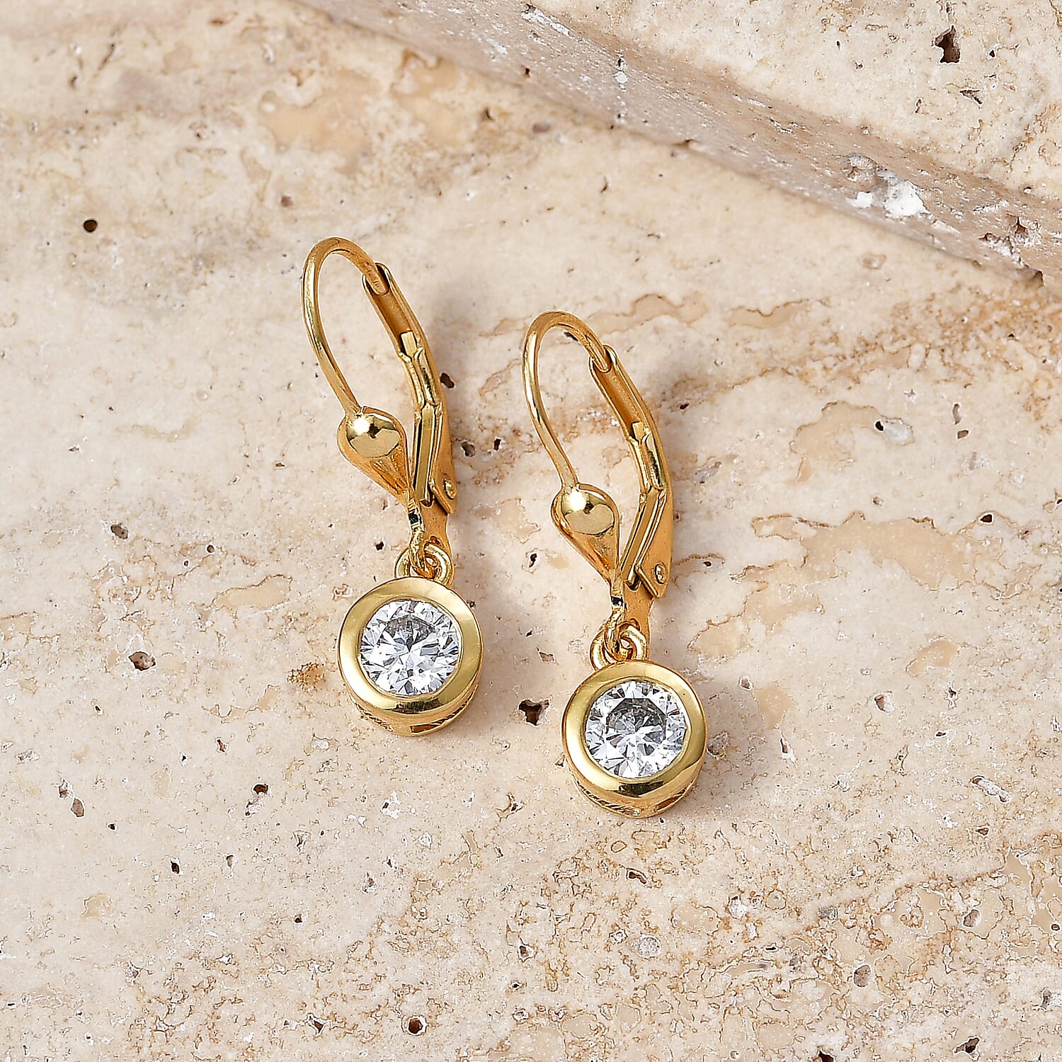 Luxuriant - Lab Grown Diamond (SI-G-H) Solitaire Lever Back Earring in 18K Vermeil Yellow Gold Plated Sterling Silver 1.00 Ct.