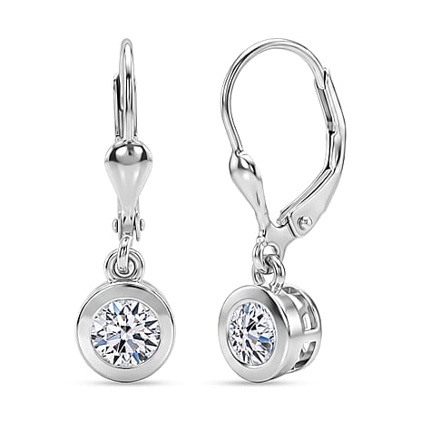 Luxuriant - Lab Grown Diamond (SI-G-H) Solitaire Lever Back Earring in Rhodium Overlay Sterling Silver 1.00 Ct.