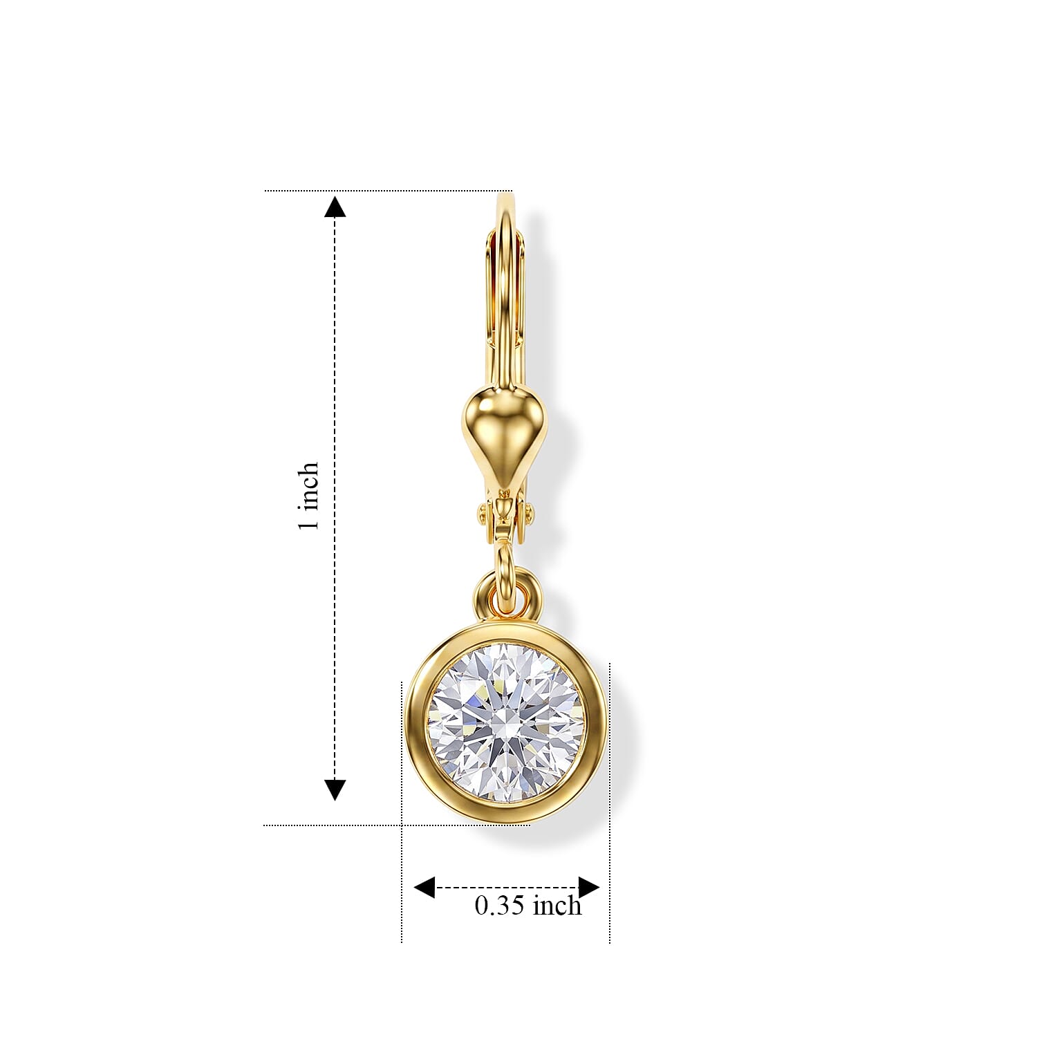 Luxuriant - Lab Grown Diamond (SI-G-H) Solitaire Earring with Lever Back in 18K Vermeil Yellow Gold Plated Sterling Silver 2.00 Ct.