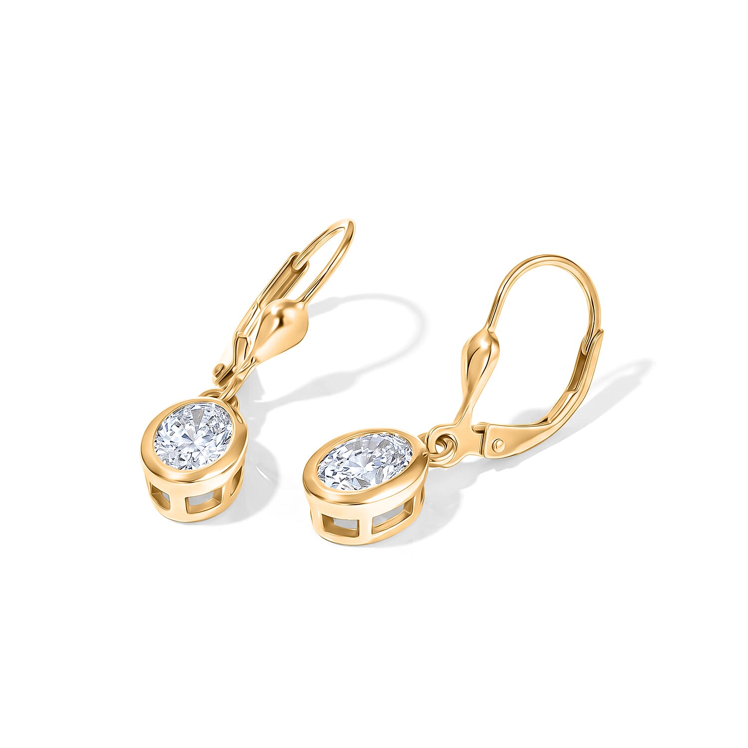 Luxuriant - Lab Grown Diamond (SI-G-H) Solitaire Lever Back Earring in 18K Vermeil Yellow Gold Plated Sterling Silver 2.00 Ct.