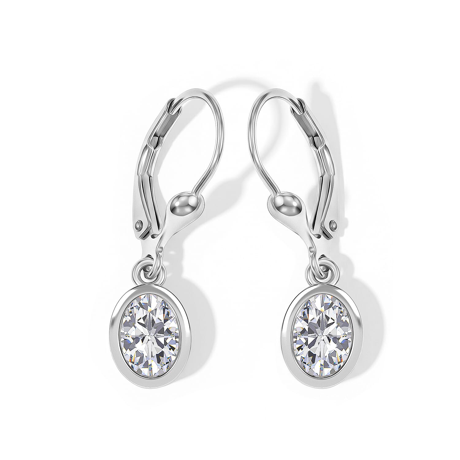 Luxuriant - Lab Grown Diamond (SI-G-H) Solitaire Lever Back Earring in Rhodium Overlay Sterling Silver 2.00 Ct.