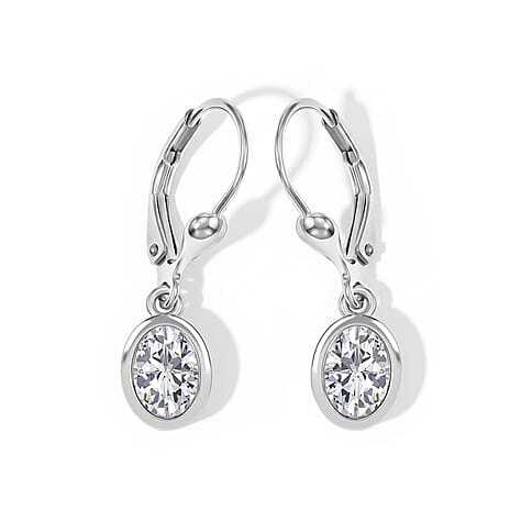 Luxuriant - Lab Grown Diamond (SI-G-H) Solitaire Lever Back Earring in Rhodium Overlay Sterling Silver 2.00 Ct.