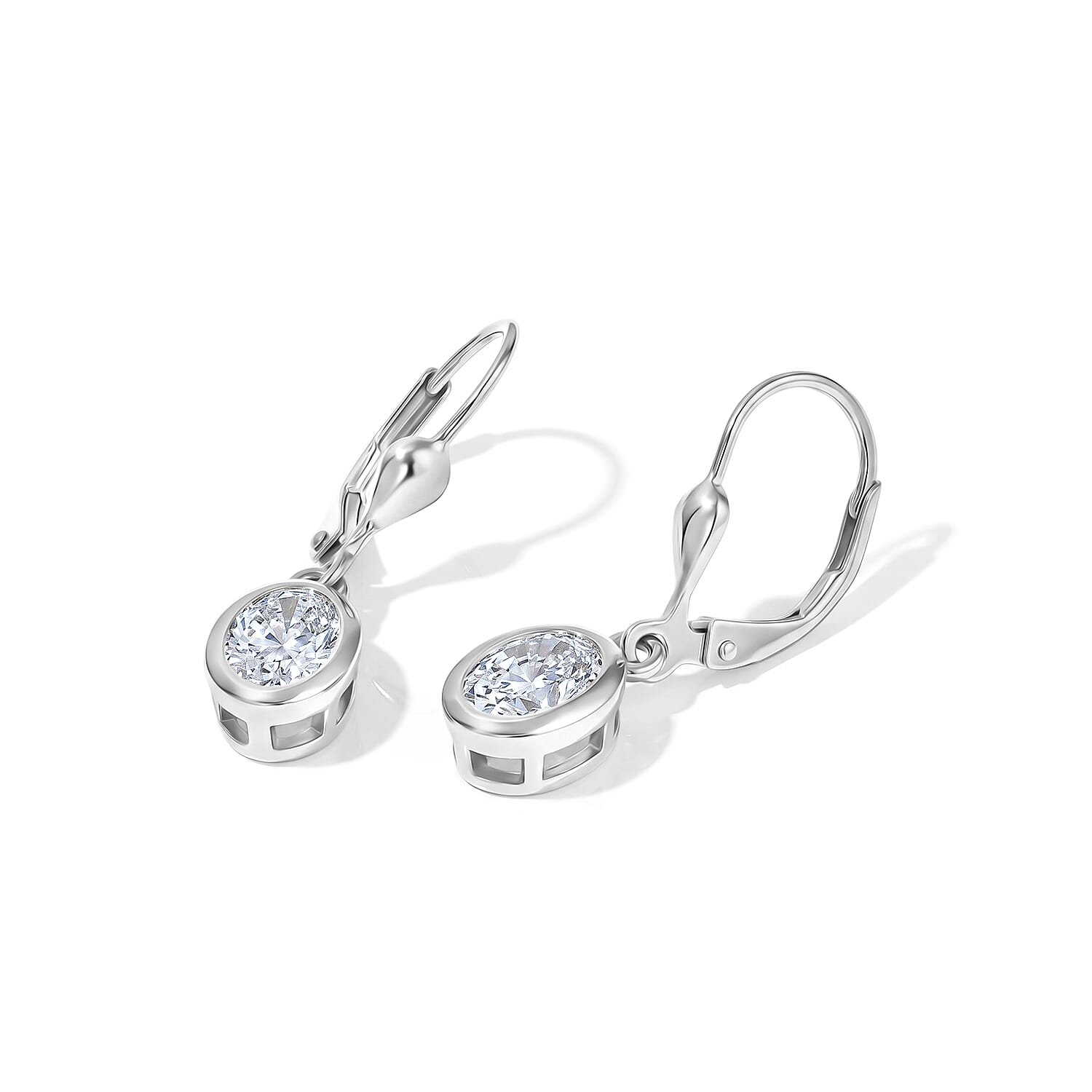 Luxuriant - Lab Grown Diamond (SI-G-H) Solitaire Lever Back Earring in Rhodium Overlay Sterling Silver 2.00 Ct.