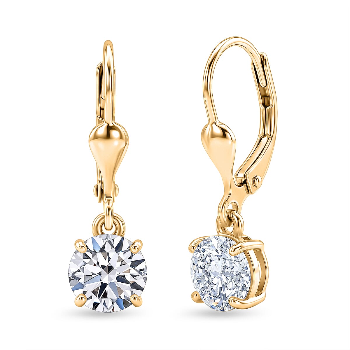 Luxuriant - Lab Grown Diamond (SI-G-H) Solitaire Lever Back Earring in 18K Vermeil Yellow Gold Plated Sterling Silver 2.00 Ct.