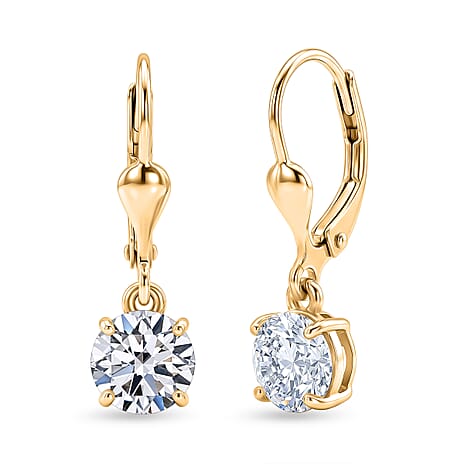 Luxuriant - Lab Grown Diamond (SI-G-H) Solitaire Lever Back Earring in 18K Vermeil Yellow Gold Plated Sterling Silver 2.00 Ct.