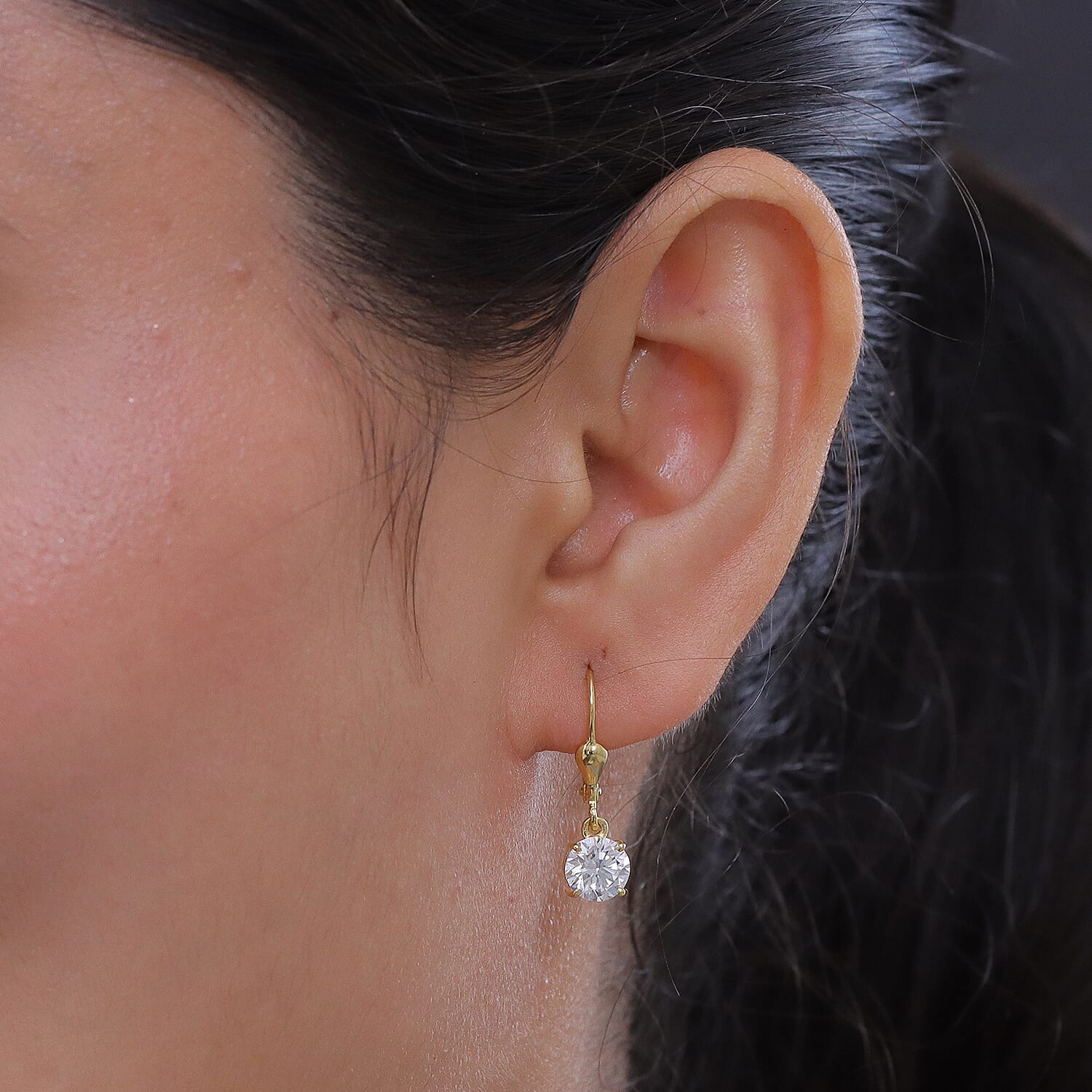 Luxuriant - Lab Grown Diamond (SI-G-H) Solitaire Lever Back Earring in 18K Vermeil Yellow Gold Plated Sterling Silver 2.00 Ct.