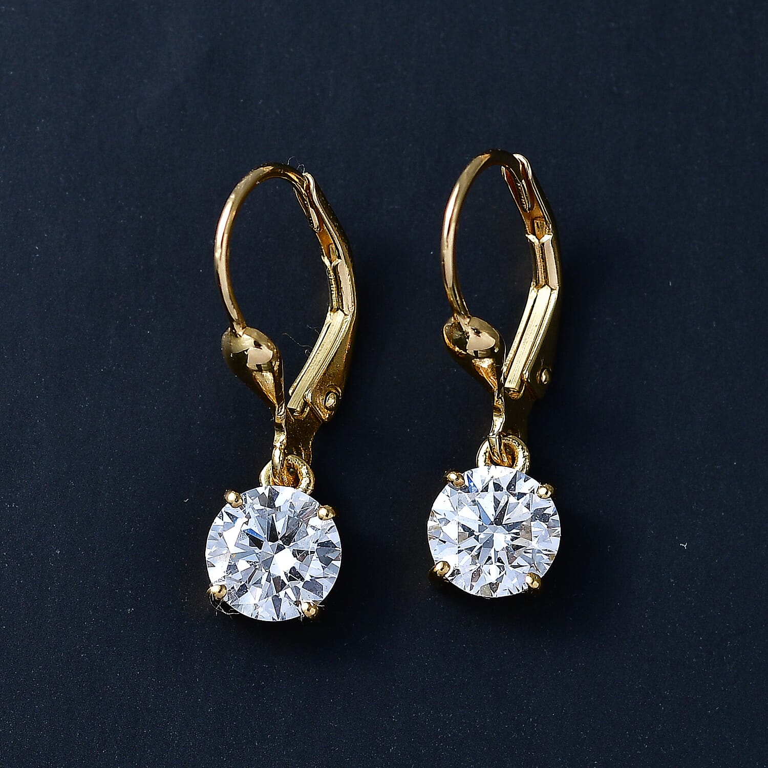 Luxuriant - Lab Grown Diamond (SI-G-H) Solitaire Lever Back Earring in 18K Vermeil Yellow Gold Plated Sterling Silver 2.00 Ct.