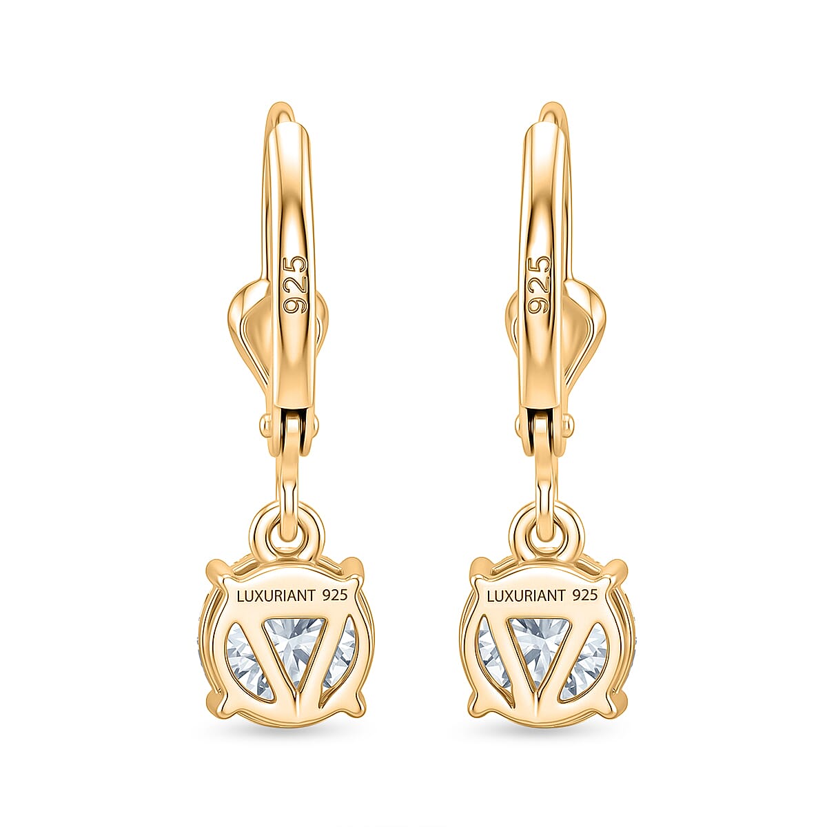 Luxuriant - Lab Grown Diamond (SI-G-H) Solitaire Lever Back Earring in 18K Vermeil Yellow Gold Plated Sterling Silver 2.00 Ct.