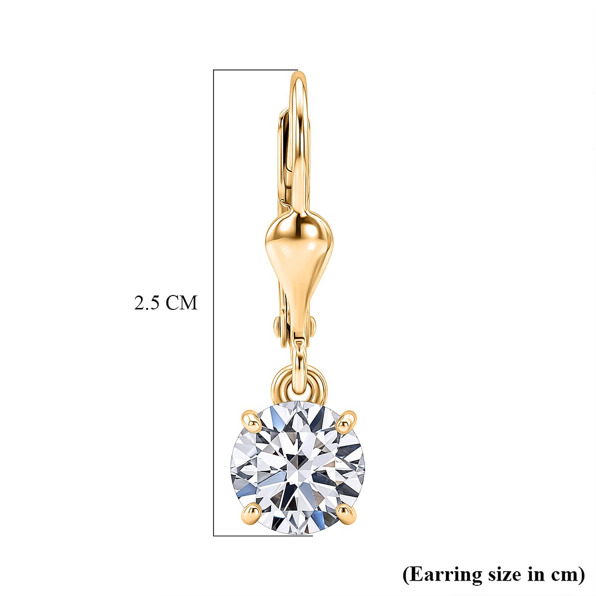 Luxuriant - Lab Grown Diamond (SI-G-H) Solitaire Lever Back Earring in 18K Vermeil Yellow Gold Plated Sterling Silver 2.00 Ct.
