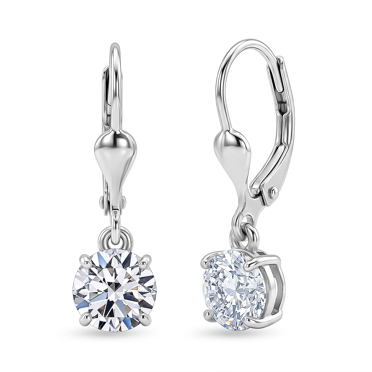 Luxuriant - Lab Grown Diamond (SI-G-H) Solitaire Lever Back Earring in Rhodium Overlay Sterling Silver 2.00 Ct.