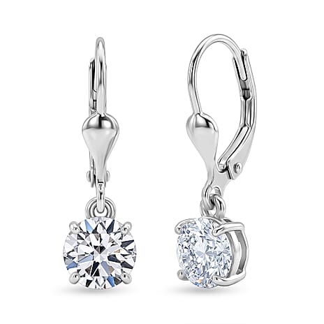 Luxuriant - Lab Grown Diamond (SI-G-H) Solitaire Lever Back Earring in Rhodium Overlay Sterling Silver 2.00 Ct.