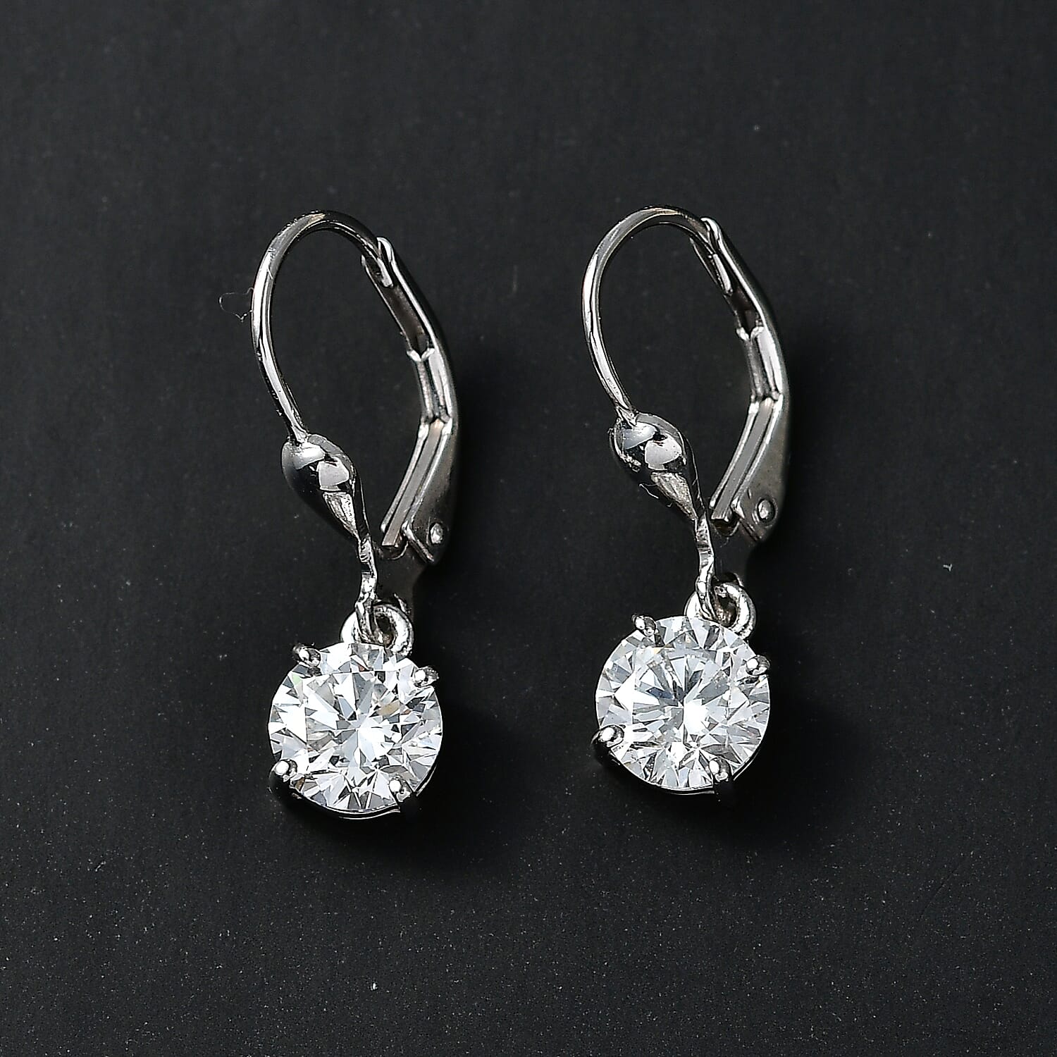 Luxuriant - Lab Grown Diamond (SI-G-H) Solitaire Lever Back Earring in Rhodium Overlay Sterling Silver 2.00 Ct.