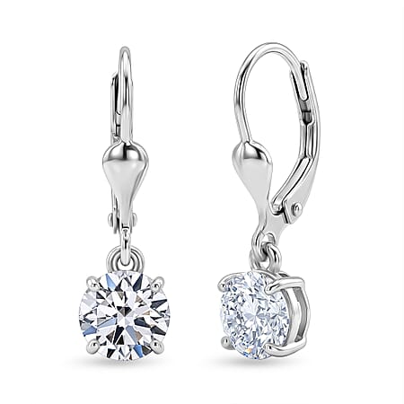 Luxuriant - Lab Grown Diamond (SI-G-H) Solitaire Lever Back Earring in Rhodium Overlay Sterling Silver 2.00 Ct. Luxuriant - Lab Grown Diamond (SI-G-H) Solitaire Lever Back Earring in Rhodium Overlay Sterling Silver 2.00 Ct.