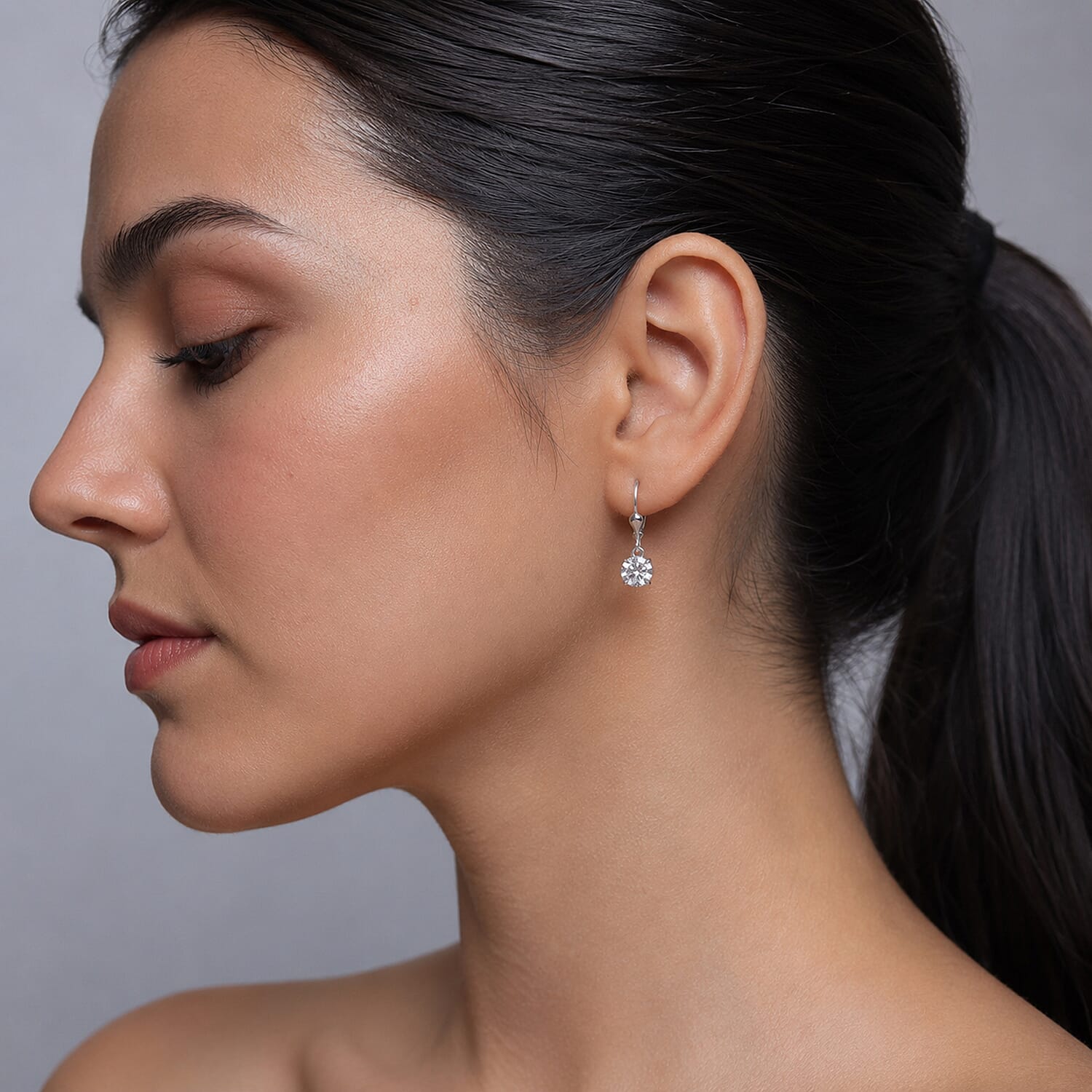 Luxuriant - Lab Grown Diamond (SI-G-H) Solitaire Lever Back Earring in Rhodium Overlay Sterling Silver 2.00 Ct.
