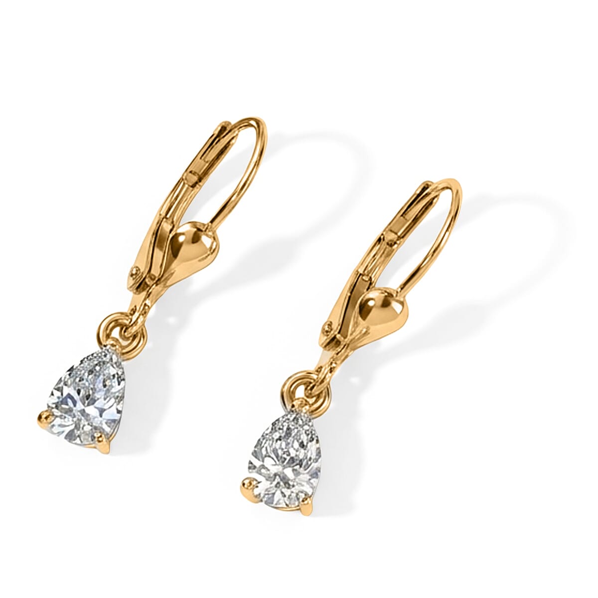 Luxuriant - Lab Grown Diamond (SI-G-H) Pear Cut Solitaire Earring with Lever Back in 18K Vermeil Yellow Gold Plated Sterling Silver 1.00 Ct.